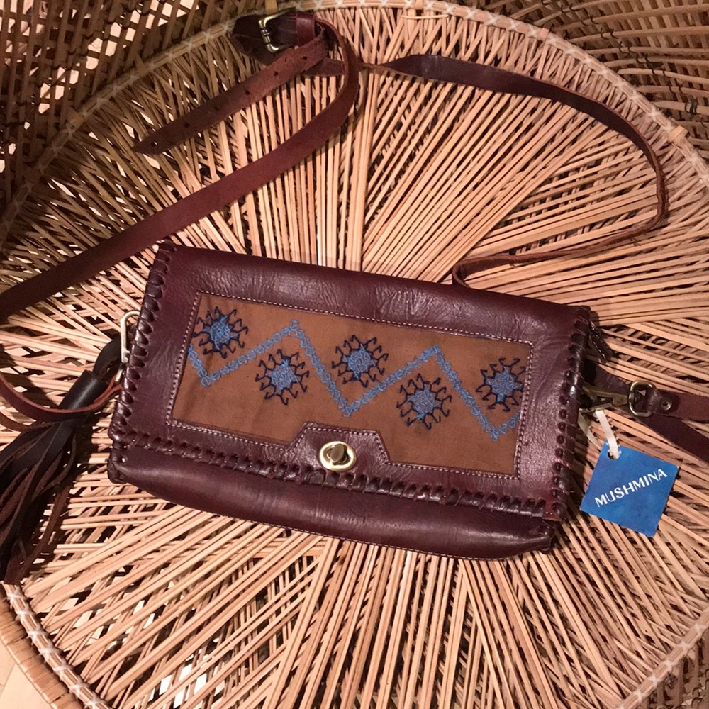 Leather Embroidered Moroccan Crossbody/Clutch Bag